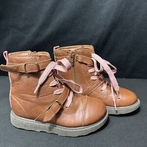 Carters Toddler Girls Boots Brown Pink Lace Up Size 10 Combat Style